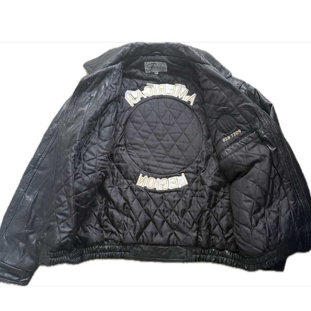 Vintage Genuine Leather Bomber Jacket XL Oversized American Legion Back Black - Picture 6 of 16